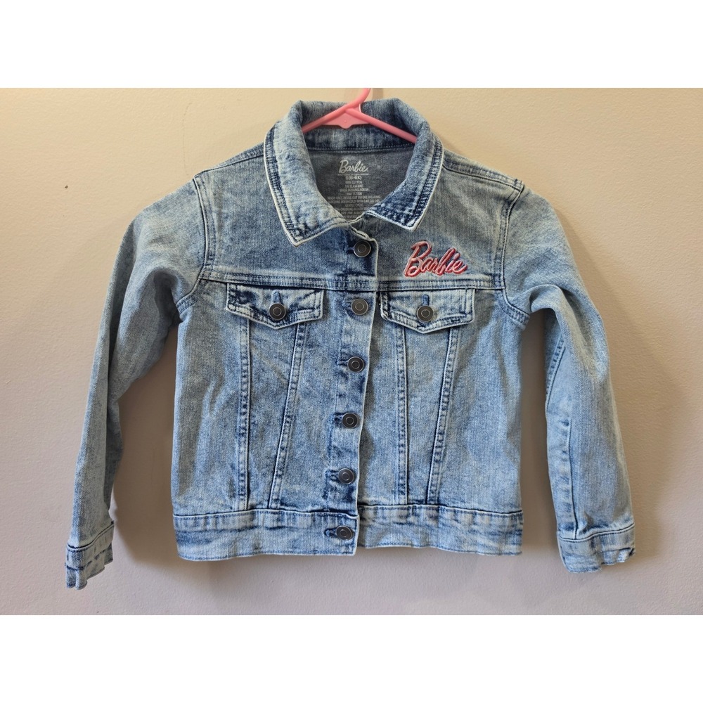 Barbie Girls Acid Wash Denim Jacket Girl Revolution Graphic Light Blue Size 6-6X